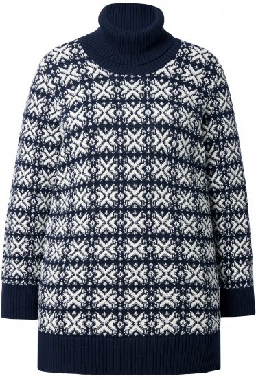 Ulla Popken Eco Cotton Geometric Snowflake Sweater Navy - Hoodies & Sweatshirts - Kuschelige Sweatshirts & Strick