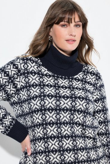 Ulla Popken Eco Cotton Geometric Snowflake Sweater Navy - Hoodies & Sweatshirts - Kuschelige Sweatshirts & Strick