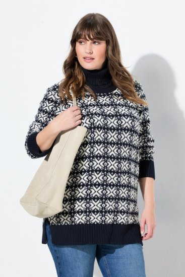 Ulla Popken Eco Cotton Geometric Snowflake Sweater Navy - Hoodies & Sweatshirts - Kuschelige Sweatshirts & Strick