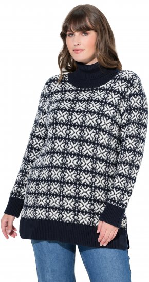 Ulla Popken Eco Cotton Geometric Snowflake Sweater Navy - Hoodies & Sweatshirts - Kuschelige Sweatshirts & Strick