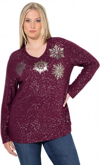 Ulla Popken Metallic Print Extra Soft Christmas Sweatshirt Dark Wine Red - Hoodies & Sweatshirts - 