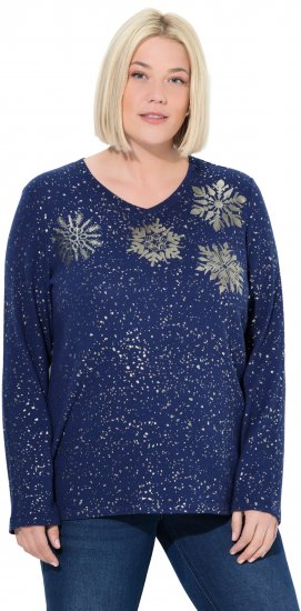 Ulla Popken Metallic Print Extra Soft Christmas Sweatshirt Ink Blue - Hoodies & Sweatshirts - Kuschelige Sweatshirts & Strick