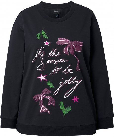 Ulla Popken Sparkling Sequin Bows Christmas Sweatshirt Black - Hoodies & Sweatshirts - 