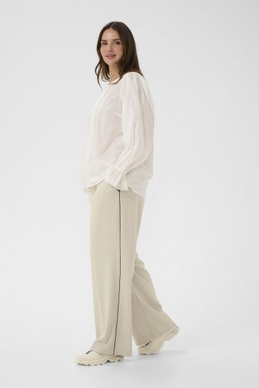 Kaffe Curve Sirana Pants Beige Melange/Black Stripe - Stoffhosen - 