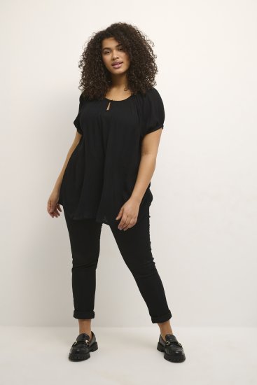 Kaffe Curve Ami Kurzarm Bluse Tiefschwarz - T-Shirts - 