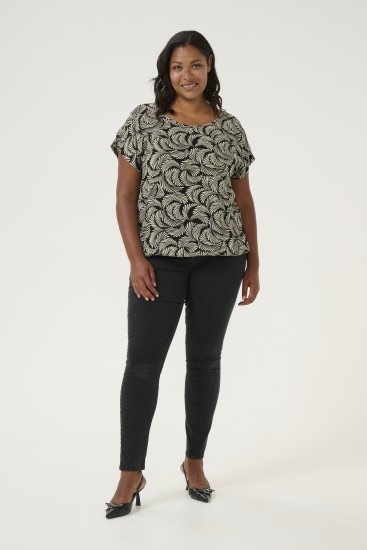 Kaffe Curve Sonna Stanley Top Tiefschwarz/Antikweiß Print - T-Shirts - 