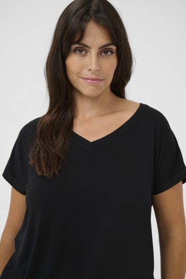 Kaffe Curve Jena V-Neck T-Shirt Tiefschwarz - T-Shirts - 