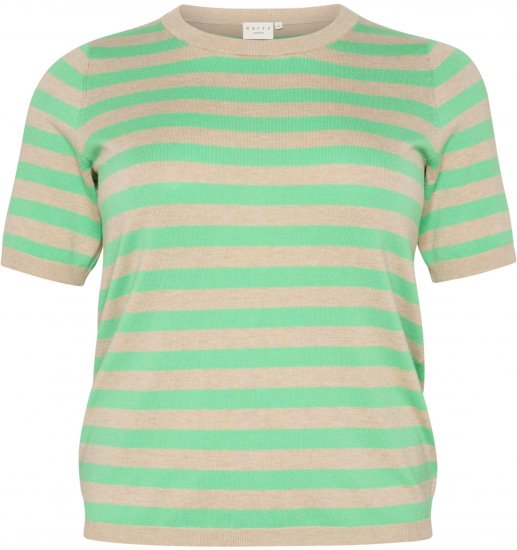Kaffe Curve Lizzy Gestreifter Pullover Federgrau Melange/Grün - Bedruckte T-shirts für herren - 