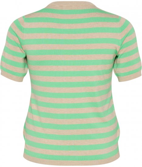 Kaffe Curve Lizzy Gestreifter Pullover Federgrau Melange/Grün - Bedruckte T-shirts für herren - 