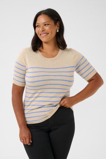 Kaffe Curve Lizzy Gestreifter Pullover Beige/Blau - Bedruckte T-shirts für herren - 