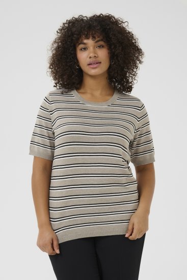 Kaffe Curve Lizzy Gestreifter Pullover Beige/Schwarz - Bedruckte T-shirts für herren - 