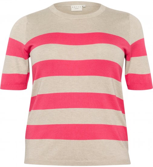 Kaffe Curve Lizzy Gestreifter Pullover Beige/Himbeer - Bedruckte T-shirts für herren - 