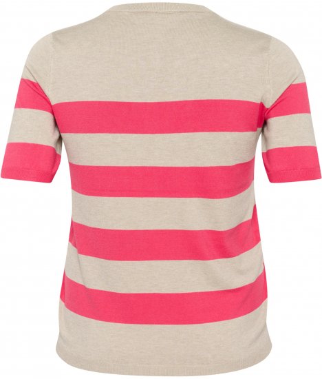 Kaffe Curve Lizzy Gestreifter Pullover Beige/Himbeer - Bedruckte T-shirts für herren - 
