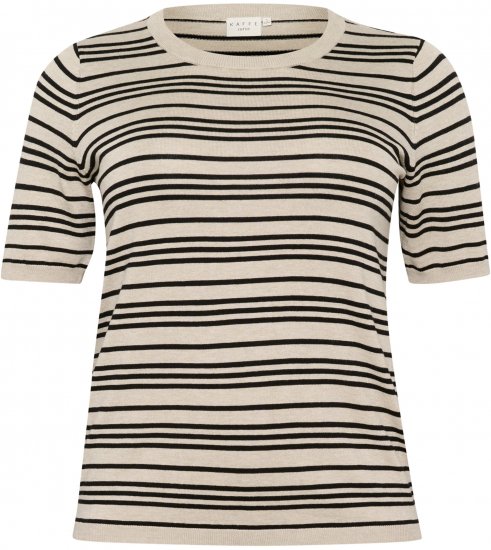 Kaffe Curve Lizzy Gestreifter Pullover Beige/Schwarz gestreift - Bedruckte T-shirts für herren - 