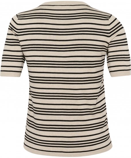 Kaffe Curve Lizzy Gestreifter Pullover Beige/Schwarz gestreift - Bedruckte T-shirts für herren - 