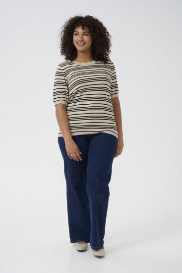 Kaffe Curve Lizzy Gestreifter Pullover Beige/Schwarz gestreift - Bedruckte T-shirts für herren - 