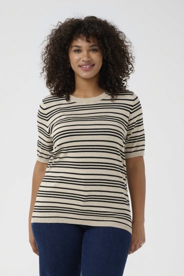 Kaffe Curve Lizzy Gestreifter Pullover Beige/Schwarz gestreift - Bedruckte T-shirts für herren - 