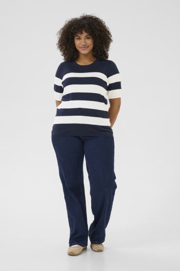 Kaffe Curve Lizzy Streifend Pullover Midnight/Chalk Streifen - T-Shirts - 