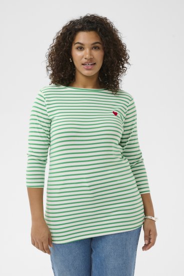 Kaffe Curve Lia Boatneck 3/4 T-Shirt Chalk/Bright Green - Shirts & Tops - 