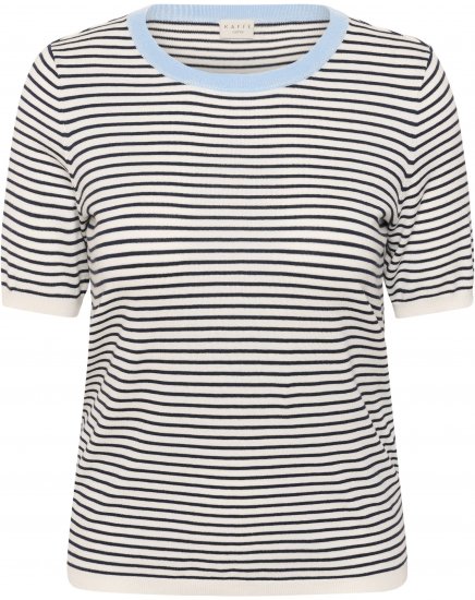 Kaffe Curve Lizzy Knit T-Shirt Chalk/Midnight Fine Stripe - T-Shirts - 