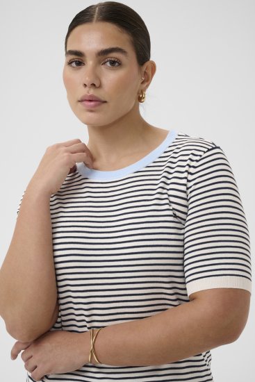 Kaffe Curve Lizzy Knit T-Shirt Chalk/Midnight Fine Stripe - T-Shirts - 