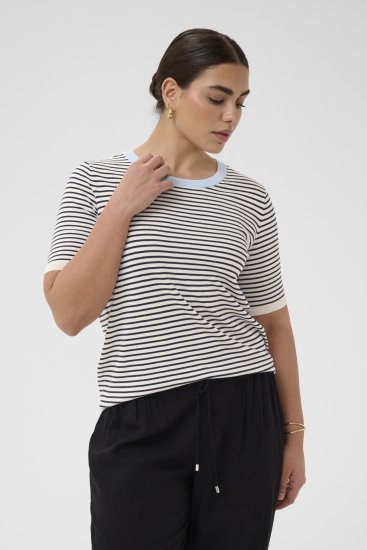 Kaffe Curve Lizzy Knit T-Shirt Chalk/Midnight Fine Stripe - T-Shirts - 