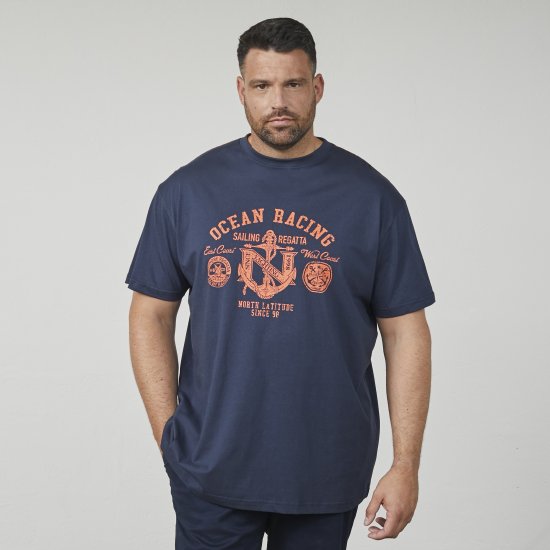 North Latitude 61121 Bedrucktes T-Shirt Marineblau - Herren-T-shirts - Herren-T-Shirts in großen Größen