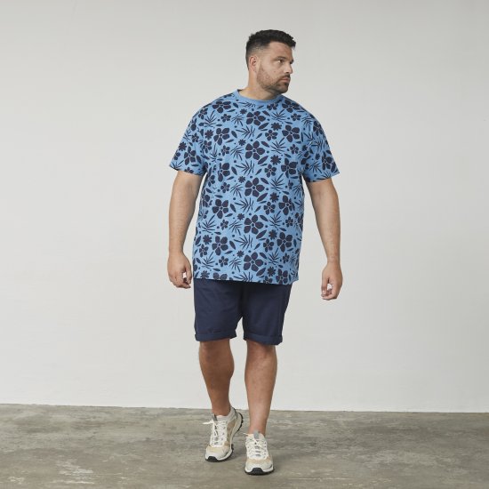 North Latitude 61123 Allover-Print T-Shirt Mittelblau - Herren-T-shirts - Herren-T-Shirts in großen Größen