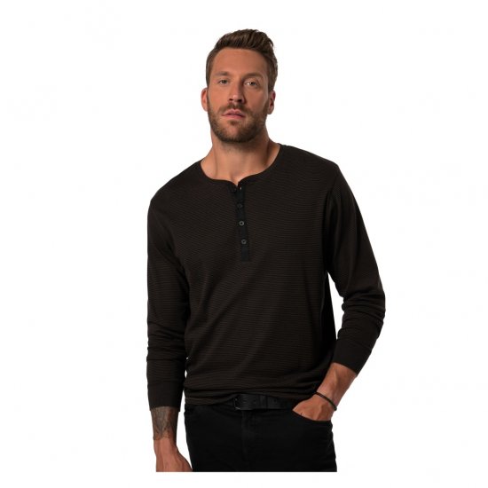 JP1880 T-Shirt Henley Long Sleeve Striped Brown TALL - HERRENBEKLEIDUNG MT-6XLT - Langgrößen für Herren