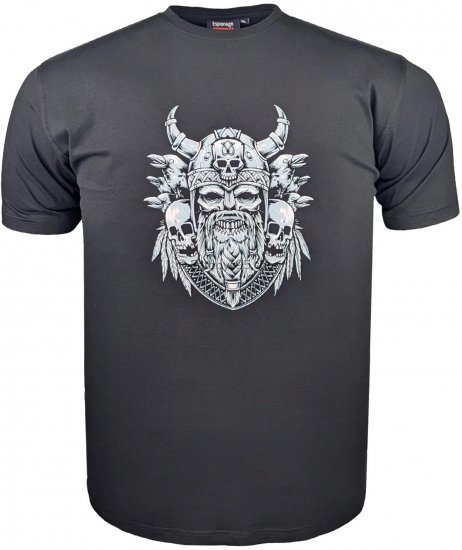 Espionage T441 Viking Skull Print T-Shirt Black - Bedruckte T-shirts für herren - Bedruckte T-Shirts für Herren