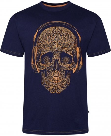 Kam Jeans 5795 Skull Printed T-Shirt Navy - Bedruckte T-shirts für herren - Bedruckte T-Shirts für Herren