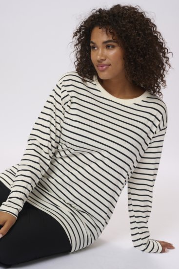 Kaffe Curve Winni Langarm T-Shirt Antikweiß/Schwarz Streifen - T-Shirts - 