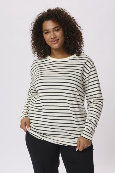 Kaffe Curve Winni Langarm T-Shirt Antikweiß/Schwarz Streifen - T-Shirts - 