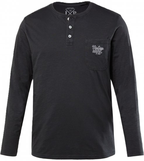 JP1880 T-Shirt Henley Long Sleeve Black TALL - HERRENBEKLEIDUNG MT-6XLT - Langgrößen für Herren