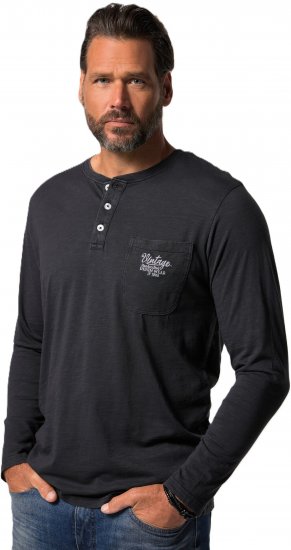 JP1880 T-Shirt Henley Long Sleeve Black TALL - HERRENBEKLEIDUNG MT-6XLT - Langgrößen für Herren