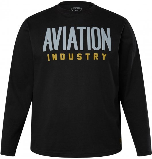 JP1880 T-Shirt Long Sleeve Aviation Black TALL - HERRENBEKLEIDUNG MT-6XLT - Langgrößen für Herren