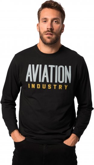 JP1880 T-Shirt Long Sleeve Aviation Black TALL - HERRENBEKLEIDUNG MT-6XLT - Langgrößen für Herren