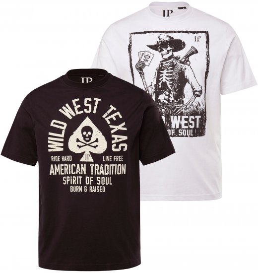 JP1880 T-Shirt 2-Pack Wild West Black And White - Herren-T-shirts - Herren-T-Shirts in großen Größen