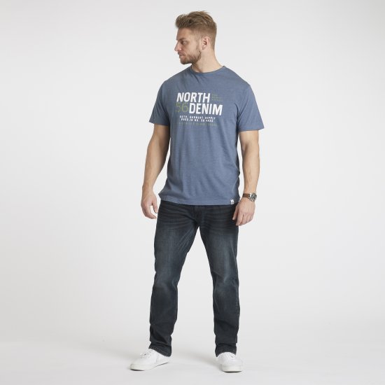 North Latitude Denim Printed T-Shirt Blue Melange TALL - TALL T-shirts - T-Shirts Überlänge Herren