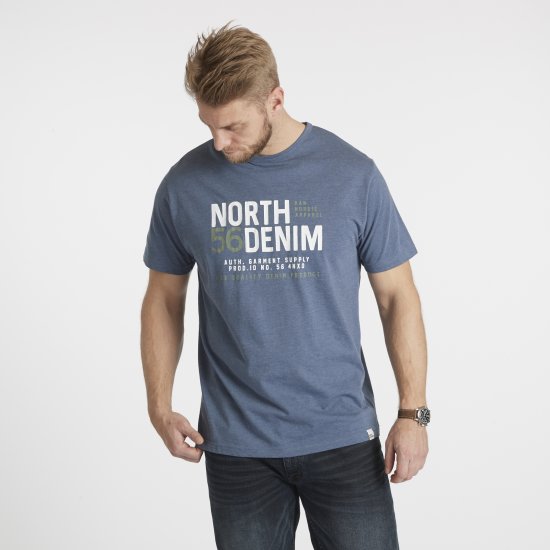 North Latitude Denim Printed T-Shirt Blue Melange TALL - TALL T-shirts - T-Shirts Überlänge Herren