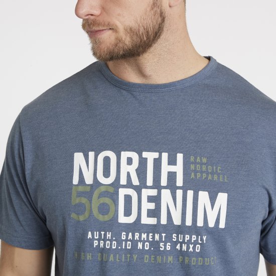 North Latitude Denim Printed T-Shirt Blue Melange TALL - TALL T-shirts - T-Shirts Überlänge Herren