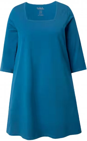 Ulla Popken Square Neckline Knit Swing A-line Pocket Tunic Teal - T-Shirts - 