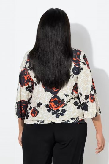 Ulla Popken Rose Print Faux Wrap Top Off-White - T-Shirts - 