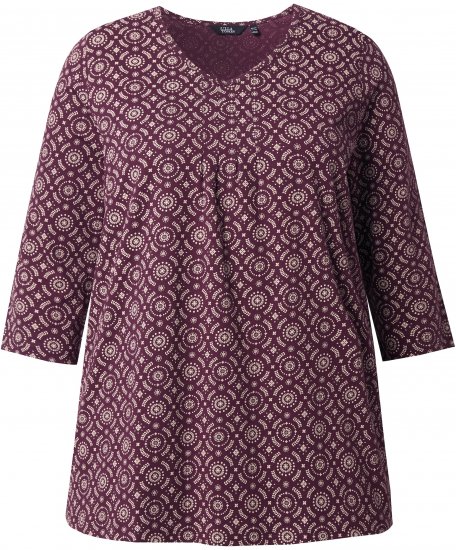 Ulla Popken 3/4 Sleeve Geometric Graphic Tee Plum - T-Shirts - 