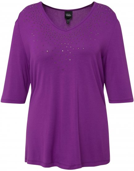Ulla Popken Rhinestone Detail 3/4 Sleeve Tee Blackberry - Bedruckte T-shirts für herren - 