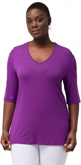 Ulla Popken Rhinestone Detail 3/4 Sleeve Tee Blackberry - Bedruckte T-shirts für herren - 