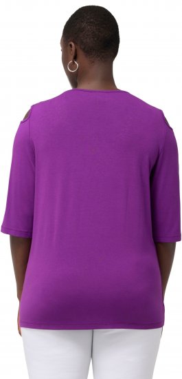 Ulla Popken Rhinestone Detail 3/4 Sleeve Tee Blackberry - Bedruckte T-shirts für herren - 