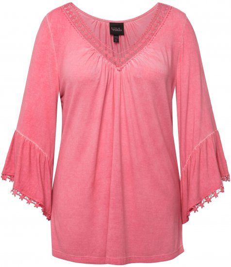 Ulla Popken Trumpet Sleeve Cold Dyed Tee Dark Pink - Bedruckte T-shirts für herren - 