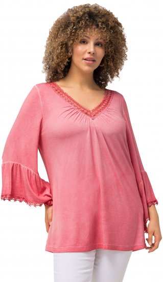 Ulla Popken Trumpet Sleeve Cold Dyed Tee Dark Pink - Bedruckte T-shirts für herren - 