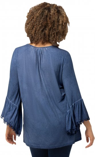 Ulla Popken Trumpet Sleeve Cold Dyed Tee Dove Blue - Bedruckte T-shirts für herren - Bedruckte Damen-T-Shirts